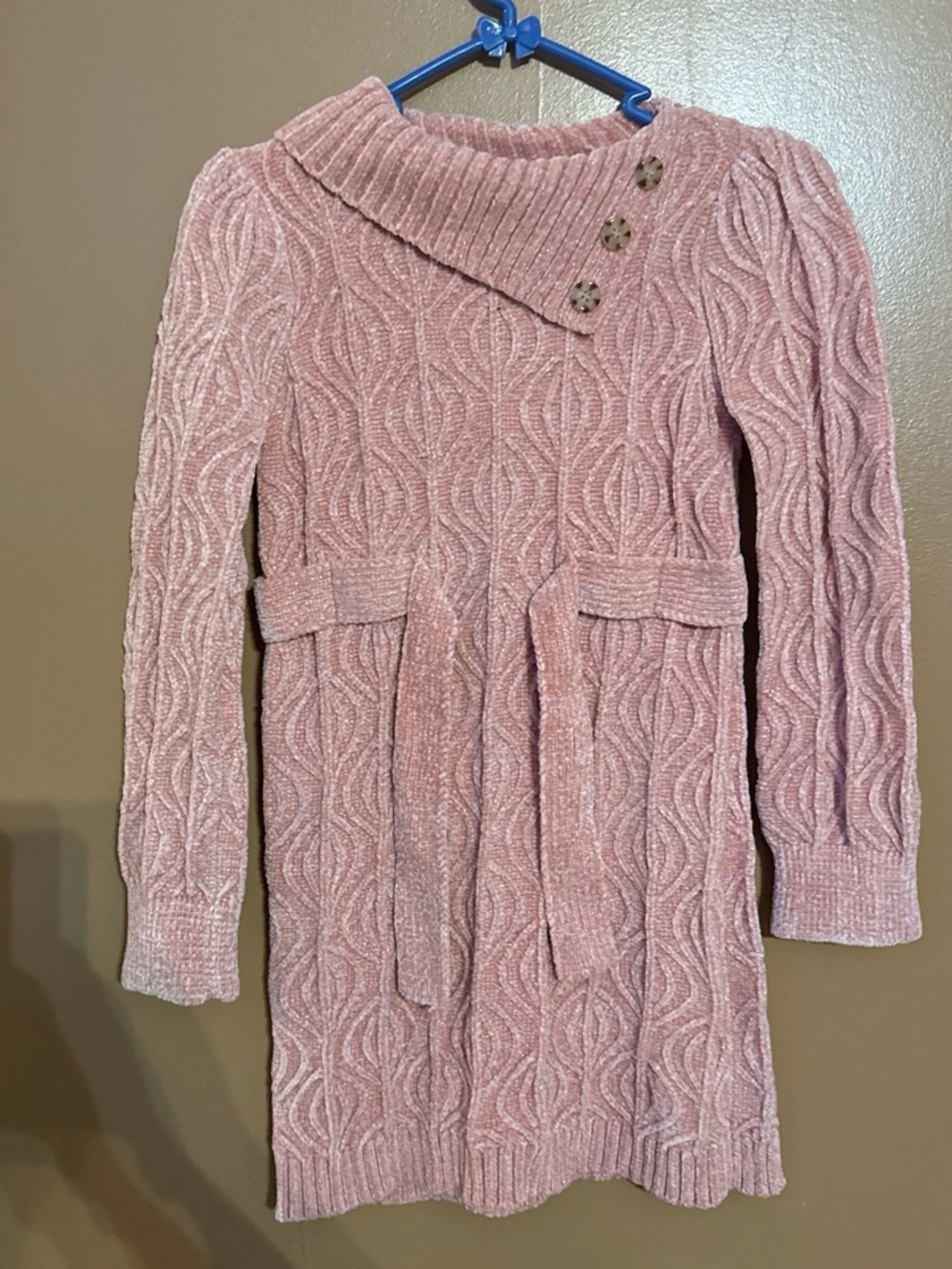 Derek Heart Dusty Pink Cable-Knit Cowl Sweater Dress